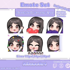 Black Hair | brown Eyes | Chibi emotes for Twitch/YouTube/Kick | Vtuber Model | PNGTuber Twitch | Vtuber Assets |