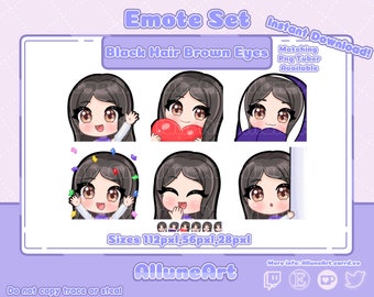 Black Hair | brown Eyes | Chibi emotes for Twitch/YouTube/Kick | Vtuber Model | PNGTuber Twitch | Vtuber Assets |