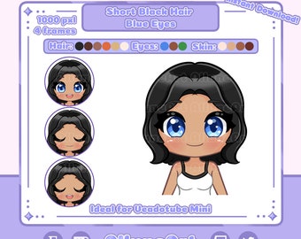 Female | Short hair | Black Hair | Blue Eyes | Chibi Model for Twitch/YouTube/Kick | Vtuber Model | PNGTuber | Vtuber Assets |