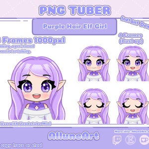 Elf Girl |Purple Hair | Purple Eyes | Chibi Model for Twitch/YouTube/Kick | Vtuber Model | PNGTuber Twitch | Vtuber Assets |