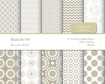 10 digital papers,"Khaki" tan, boho, scrapbook paper, digital paper set, seamless patterns, digital prints, instant download