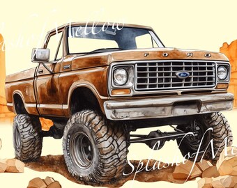 Watercolor Vintage Brown Ford F-150 Clipart - Vintage Car Clipart - Vintage Car PNG - Instant Download Clipart - Digital Clipart PNG