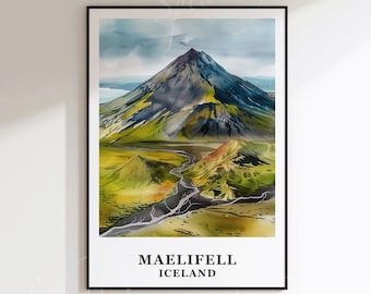 Maelifell, Iceland Digital Poster - Off-Road Trail Posters - Digital Wall Art - Instant Download Wall Art - Watercolor Printable