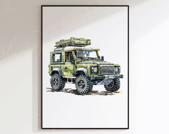 Watercolor Toy Style Land Rover Defender Clipart - Car Clipart - Watercolor PNG - Instant Download Clipart - Digital Clipart PNG