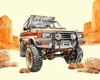 Watercolor Vintage Striped 4Runner Clipart - Vintage Car Clipart - Vintage Car PNG - Instant Download Clipart - Digital Clipart PNG