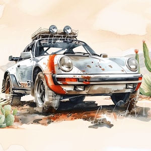 Watercolor Classic Porsche Dakar Clipart - Car Clipart - Porsche PNG - Instant Download Clipart - Digital Clipart PNG