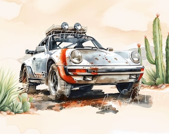 Watercolor Classic Porsche Dakar Clipart - Car Clipart - Porsche PNG - Instant Download Clipart - Digital Clipart PNG
