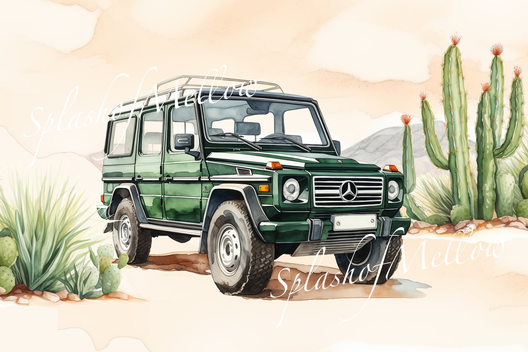 Aquarell Vintage Mercedes G Wagon Clipart - Vintage Auto Clipart - Vintage Auto PNG - Instant Download Clipart - Digital Clipart PNG