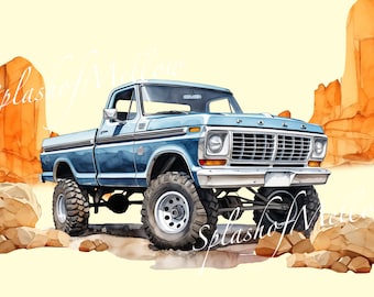 Watercolor Vintage Ford F-150 Clipart - Vintage Car Clipart - Vintage Car PNG - Instant Download Clipart - Digital Clipart PNG