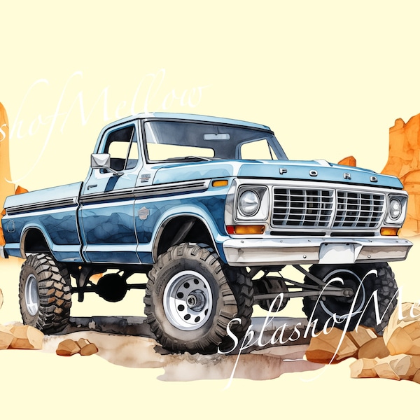 Watercolor Vintage Ford F-150 Clipart - Vintage Car Clipart - Vintage Car PNG - Instant Download Clipart - Digital Clipart PNG