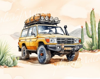 Watercolor Vintage Land Cruiser Clipart - Vintage Car Clipart - Vintage Car PNG - Instant Download Clipart - Digital Clipart PNG