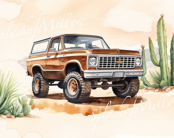 Watercolor Vintage Chevy Blazer Clipart - Vintage Car Clipart - Vintage Car PNG - Instant Download Clipart - Digital Clipart PNG