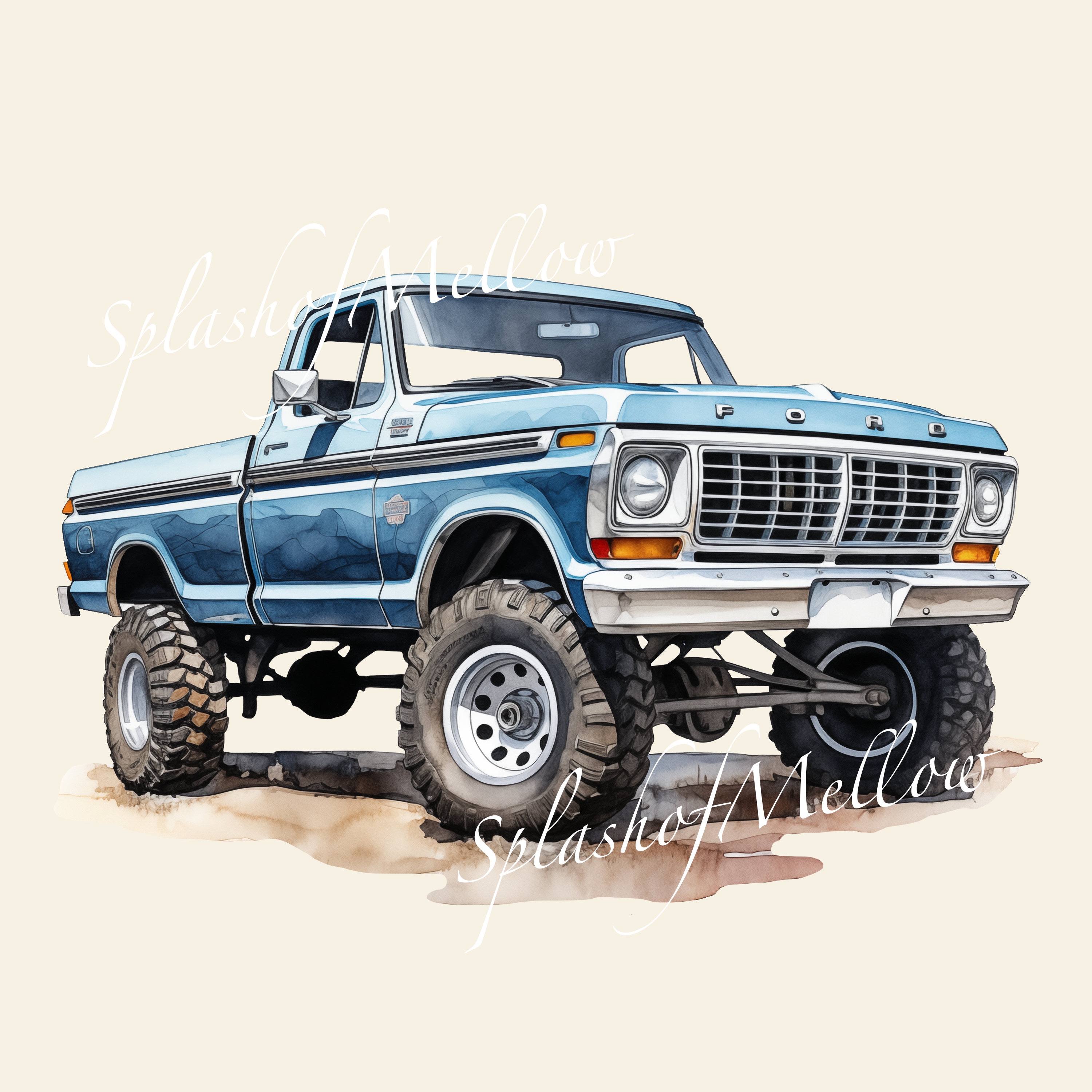 Watercolor Vintage Ford F-150 Clipart - Vintage Car Clipart