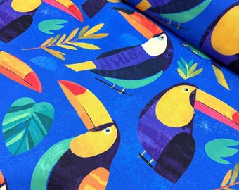 Polsterstoff Meterware Wasserabweisendes- Bedruckter, OXFORD, Outdoorstoff - 100% Polyester - Oeko-Tex I Motiv: Tukan Blätter Blumen
