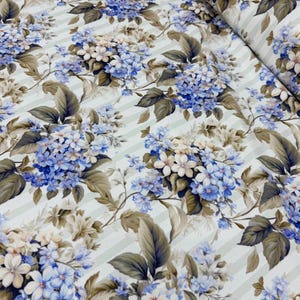 Blue Floral Digital Print Fabric by the Meter | Elegant Polyester Textile for DIY Projects & Home Decor (Width: 140 cm - 1.53 yards)