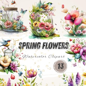 Lentebloem clipart png | Set met aquarelbloemen Moederdag | 13 botanische illustraties met hoge resolutie voor kaarten, knutselwerkjes en sublimatie