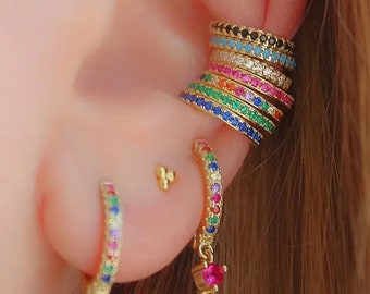 Ear Cuff Earring for Women Colorful Ear Cuff Earring Rainbow Gemstone Earring Gold Plated Earring Colorful Gold Earrings 925 Sterling Silver