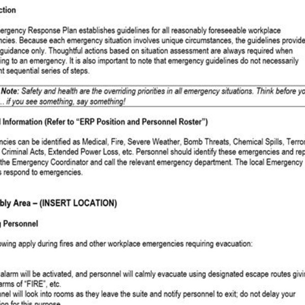 Emergency Response Plan Policy