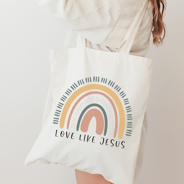Christian Bag Religious Tote Bag Bible Verse Tote Cute Christian Tote Bag Eco Friendly Tote Bag Reusable Shopping Bag Boho Rainbow Tote Girl