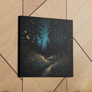 Nighttime Forest Wall Art Forest Wall Canvas Firefly Forest Art Fantasy Night Forest Magical Art Canvas Firefly Mystical Wall Art Night Sky