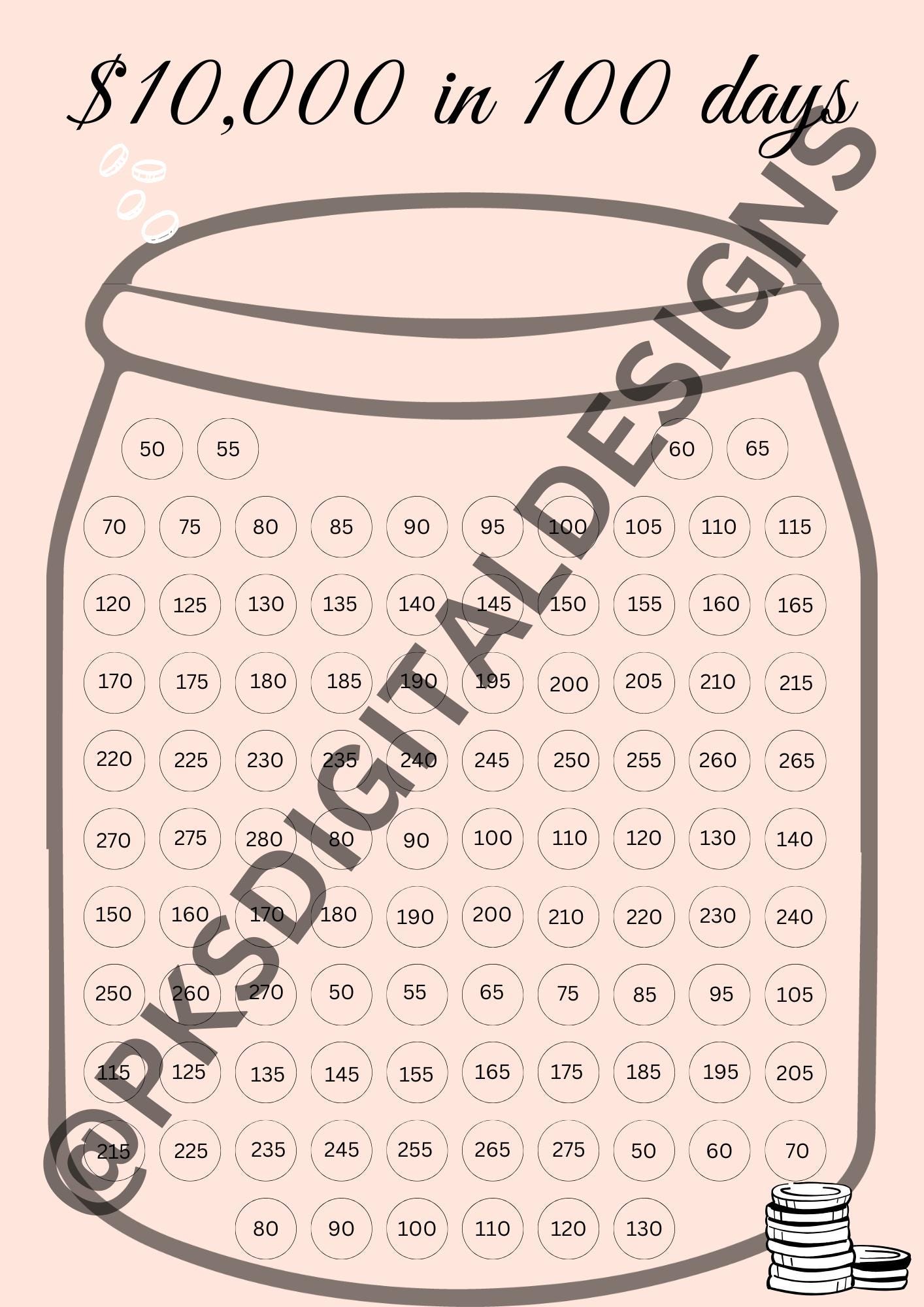 Savings Challenge 10000 Save Money Savings Jar Online Digital Print Pdf