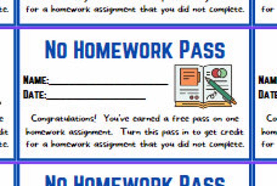 No HW Pass Reward Incentive Card - Etsy
