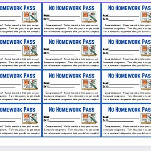 No HW Pass Reward Incentive Card - Etsy