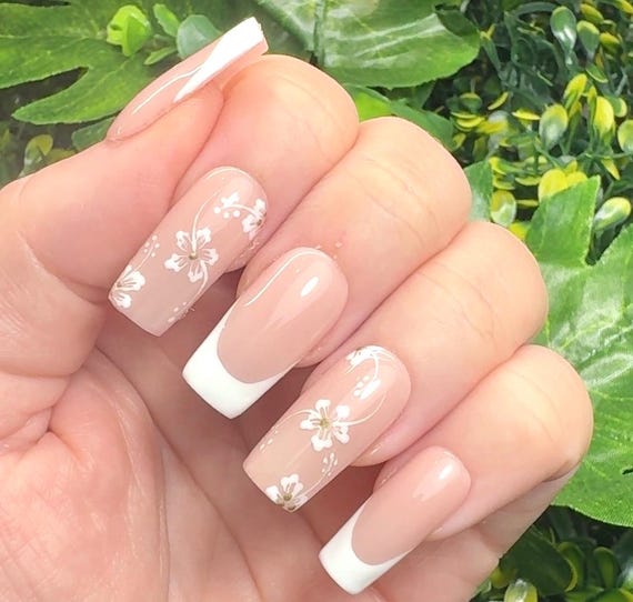 French Tip Press On Nails | Handmade Luxury White French Nails | Reusable Gel Press Ons | Custom Almond Square & Coffin Nails | Bridal Nails