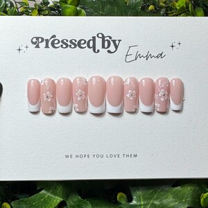 French Tip Press On Nails | Handmade Luxury White French Nails | Reusable Gel Press Ons | Custom Almond Square & Coffin Nails | Bridal Nails Bild 2