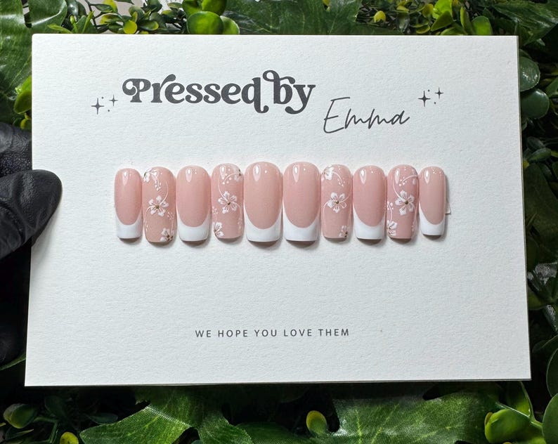 French Tip Press On Nails | Handmade Luxury White French Nails | Reusable Gel Press Ons | Custom Almond Square & Coffin Nails | Bridal Nails Bild 2