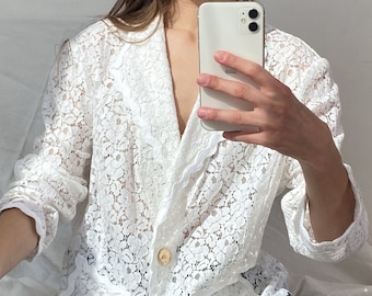 White Escada Lace See-through Cotton Blazer