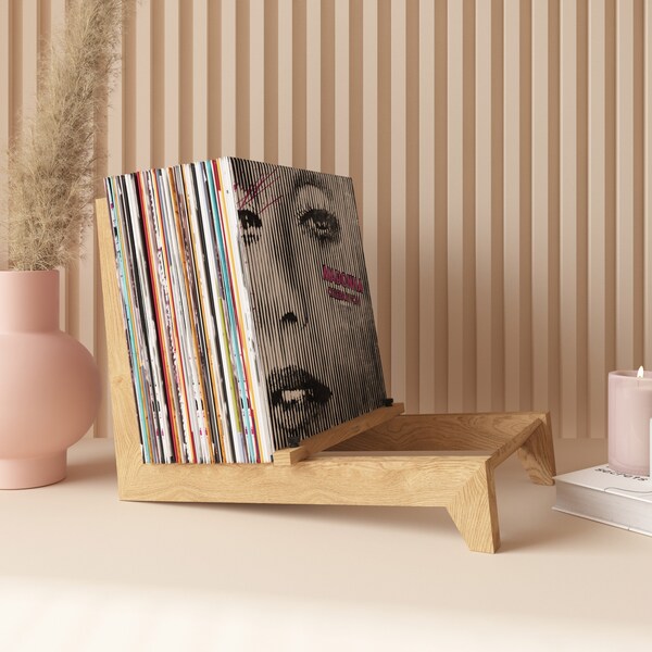 Vinyl record stand holder - wood vinyl rack  - moder design