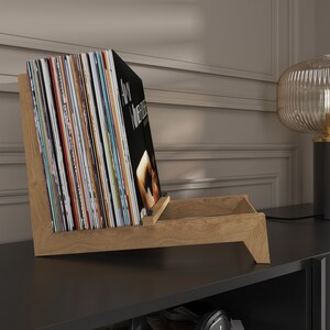 Vinyl record stand holder wood vinyl rack moder design zdjęcie 2