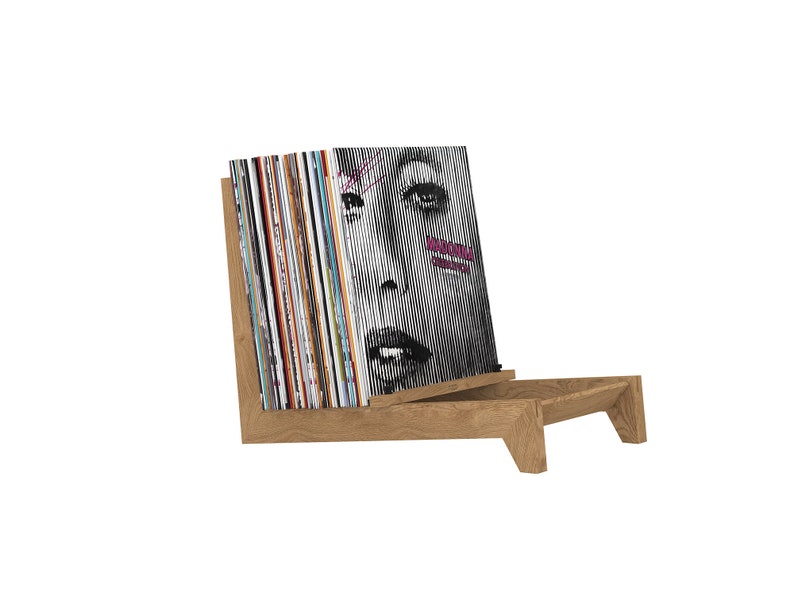 Vinyl record stand holder wood vinyl rack moder design zdjęcie 4