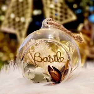 Personalized Christmas ball, Christmas ball with name, glass Christmas ball, dried flower Christmas ball, unique Christmas ball