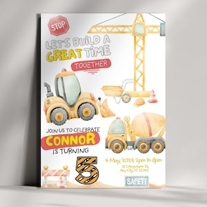 Construction Birthday Invitation, Dump Truck Birthday Invite, Construction Invitation, Printable template Digital Instant download