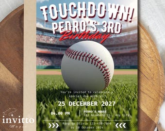 Editable Baseball Birthday Invitation, Kids Sports Party (Digital Download)