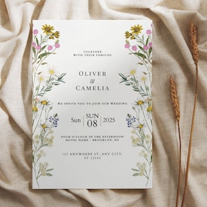 Hochzeitseinladung Canva Vorlage florale downloadbare Drucke Wildblumen Hochzeitseinladung Wiesenblume Hochzeitseinladung Vorlagen Canva