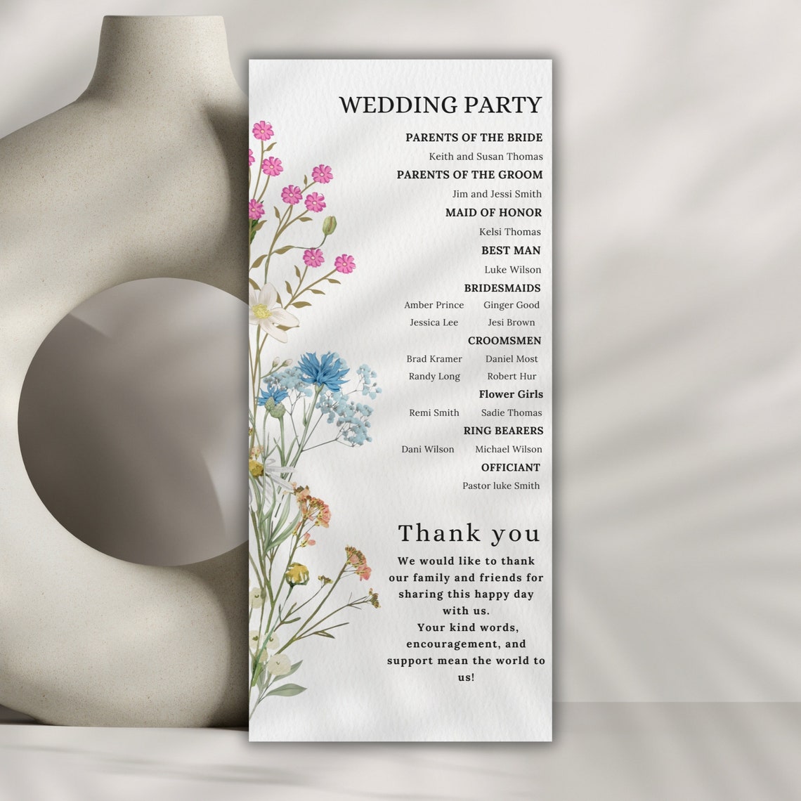 Wildflower Program Template Floral Wedding Program Template Printable ...