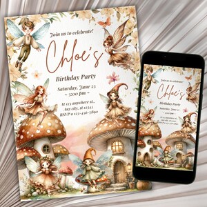 Fairy First Birthday Invitation Girl, Boho Arch Enchanted Garden Invite, 1st Birthday Party Invitation, Birthday Girl Celebration