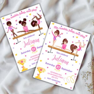 Editable Gymnastics Birthday Invitation Gymnastics Party Invitation Template Girl Gymnast Birthday Invite Instant Download Gymnast Invite