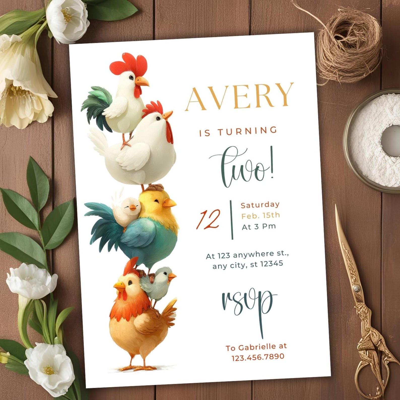 Editable Chicken Birthday Invitation, Farm Animal Party (canva Template ...