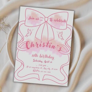 Pink Bow Theme Birthday Invite Pink Bow Birthday Bow Invite Coquette Bow Birthday Girl Birthday Invite Coquette Birthday Invitation Cute