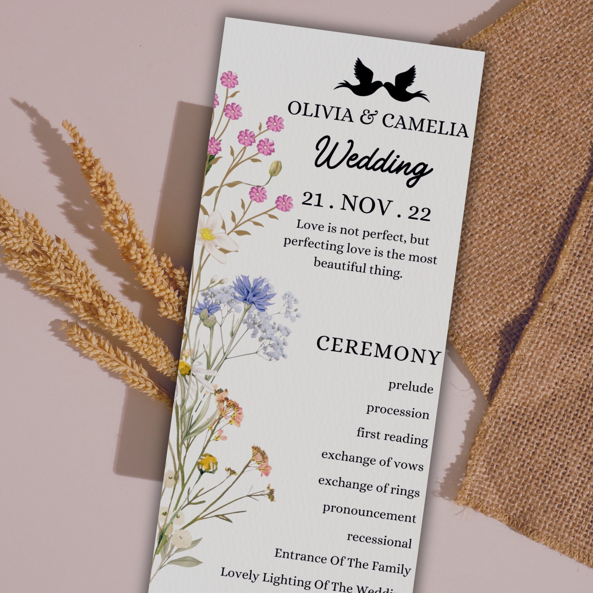 Wildflower Program Template Floral Wedding Program Template Printable ...