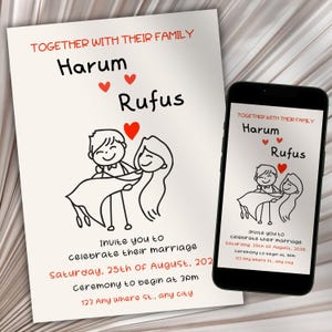 Evite de mariage | Modèle numérique de faire-part de mariage | Téléchargement instantané | Invitation Whatsapp par e-mail dessinée à la main | Jolies illustrations de fête