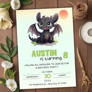 How to Train Your Dragon Invitation | Birthday Invitation Template for Boys | Editable Printable Invite | Digital | Hidden World Night Fury