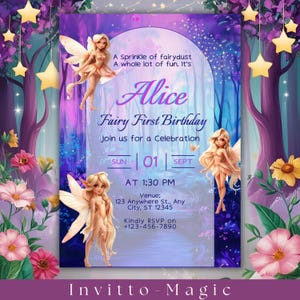 Editable Fairy Birthday Invitation Whimsical Enchanted Pixie Fairy Party Magical Floral Fairy Princess Party Instant Download Editable