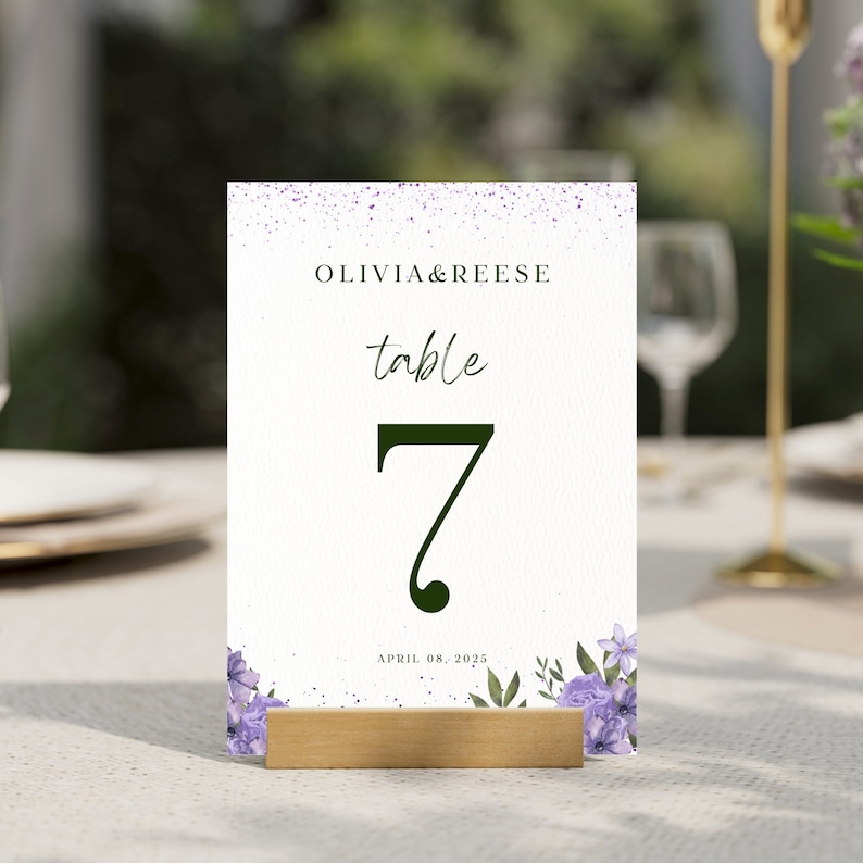 Editable Wedding Table Number Template, Purble Wedding Number ...