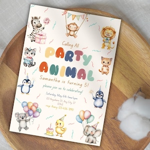 Party Animals Birthday Invitation Template - Jungle Safari Birthday Party Invite, Calling All Party Animals, Digital Download