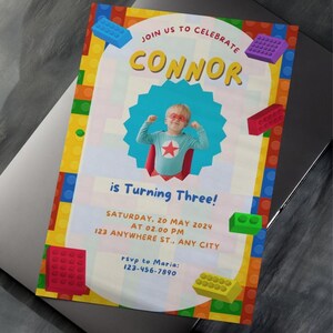 Building Blocks Birthday Invitation Building Bricks Kids Birthday Party Invite Building Block Party Building Bricks Birthday Invite Boy Girl